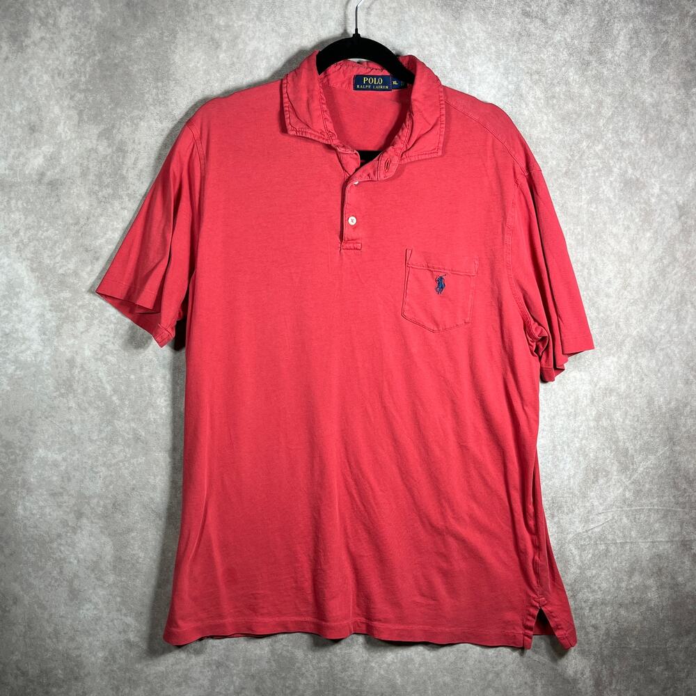 Polo Ralph Lauren Polo Shirt Men XL Red Short Sleeve Pocket Casual Cotton Preppy